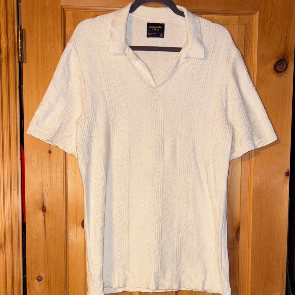 Men’s Abercrombie & Fitch Textural Striped Johnny Collar Sweater Polo L Tall